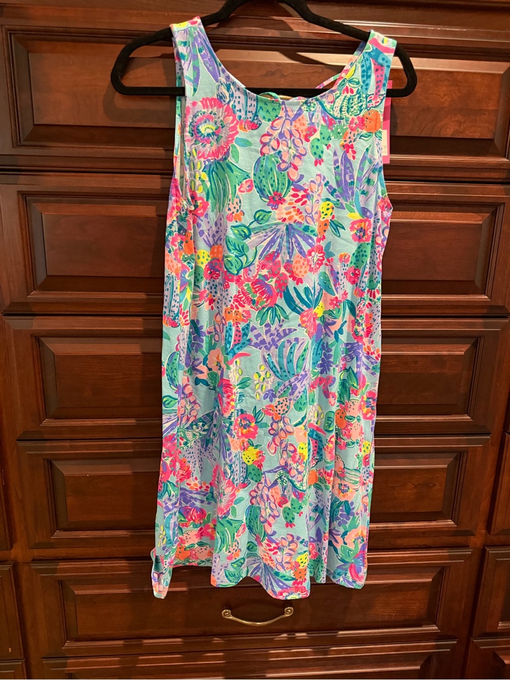 Sleeveless Floral Tank Dress in Aqua with Multicolor Print